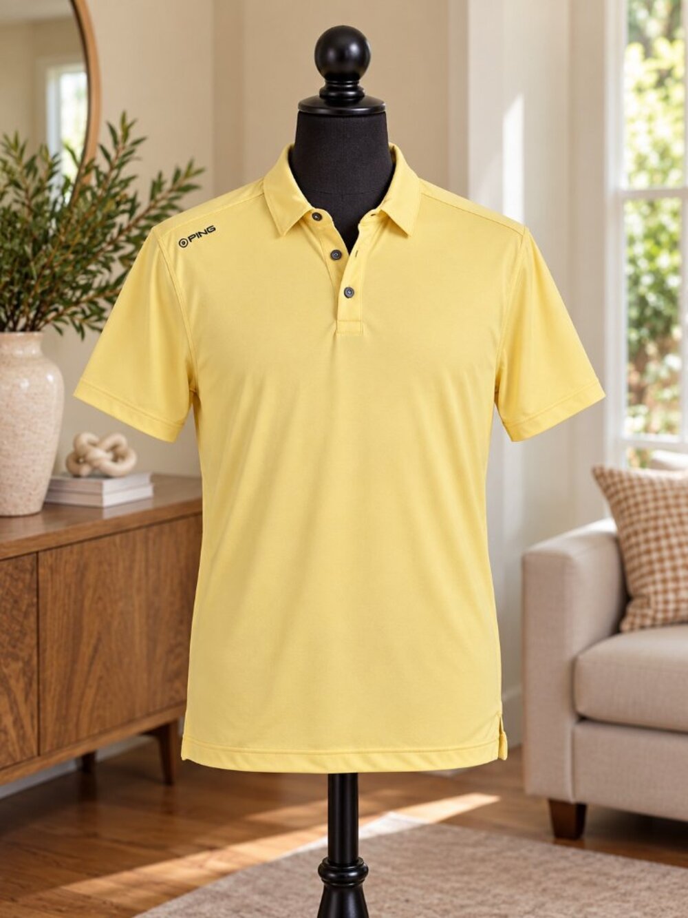 PING Men's Yellow Short Sleeve Golf Polo Performance Shirt – Sz L